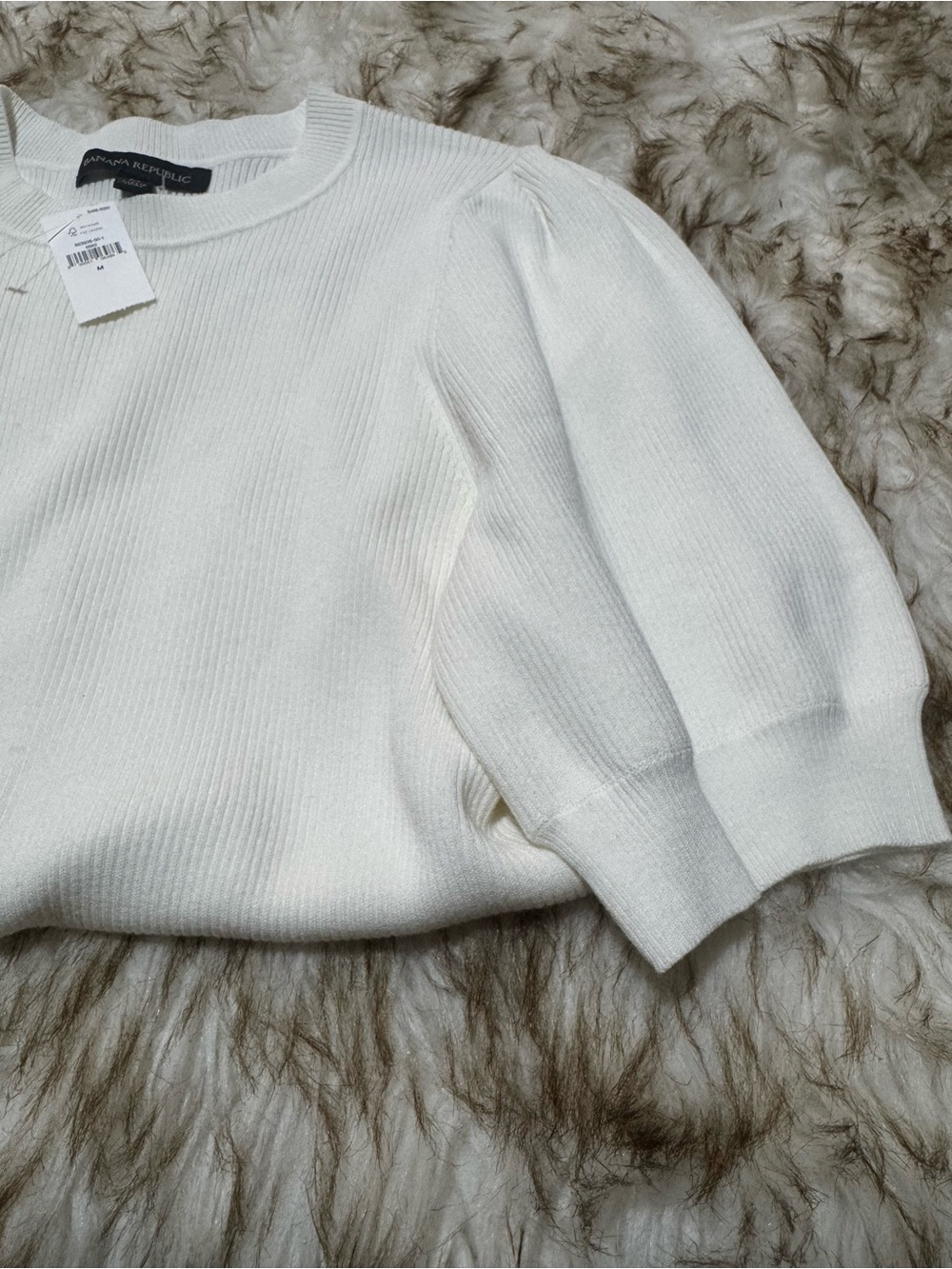Banana Republic woman off white Ribbed Short-Sleeve Crewneck Sweater blouse - Picture 7 of 9